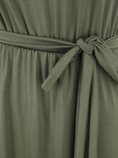 Robe mi-longue cintrée style portefeuille - Kaki - 3