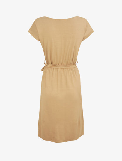 Robe mi-longue cintrée style portefeuille - Camel - 2