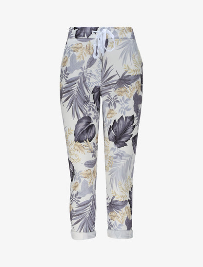 Pantalon imprimé jungle à taille élastiquée - Gris - 1