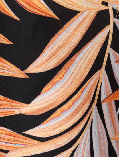 Bermuda à ourlets imprimé feuilles tropicales - Orange - 3