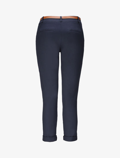 Pantalon chino taille haute uni en coton mélangé - Marine - 2