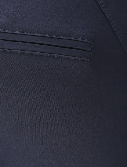 Pantalon chino taille haute uni en coton mélangé - Marine - 3