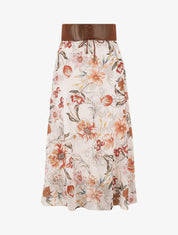 Jupe midi fluide imprimé orchidée - Beige - 1