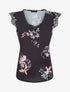 Top satiné imprimé fleurs de lys à détail dentelle - Noir - 4