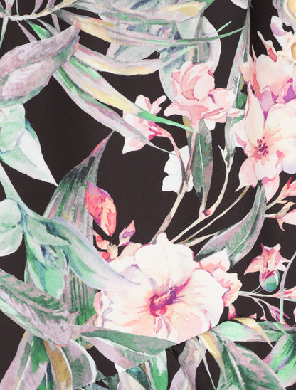 Jupe mi-longue à couture en V imprimé plantes tropicales - Noir - 3