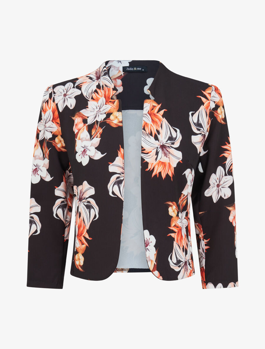Veste courte à imprimé fleurs de lys - Noir - 1