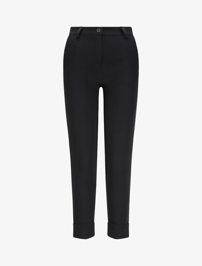 Pantalon uni à revers - Noir - 1