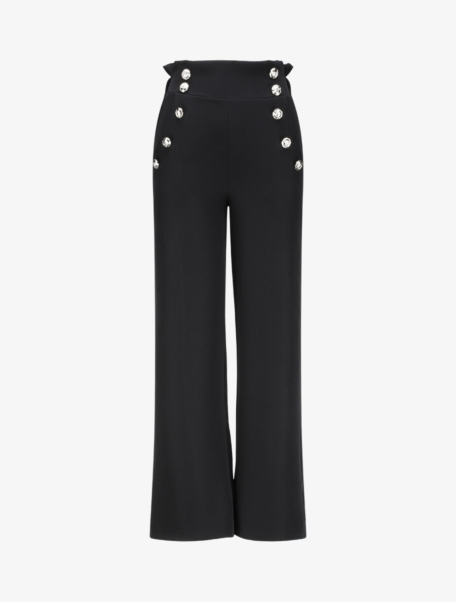 Pantalon droit à boutons et taille stylisés - Noir - 1