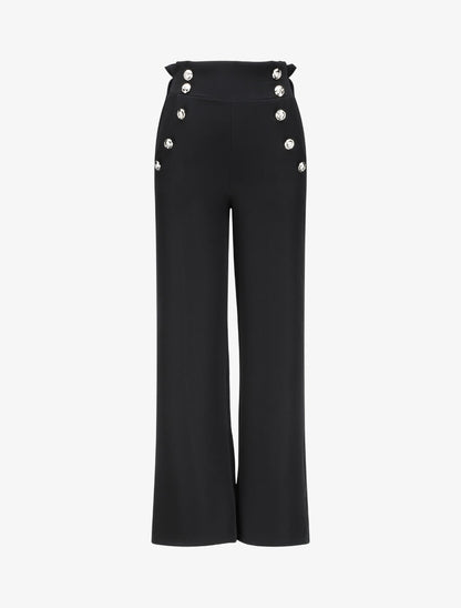 Pantalon droit à boutons et taille stylisés - Noir - 1