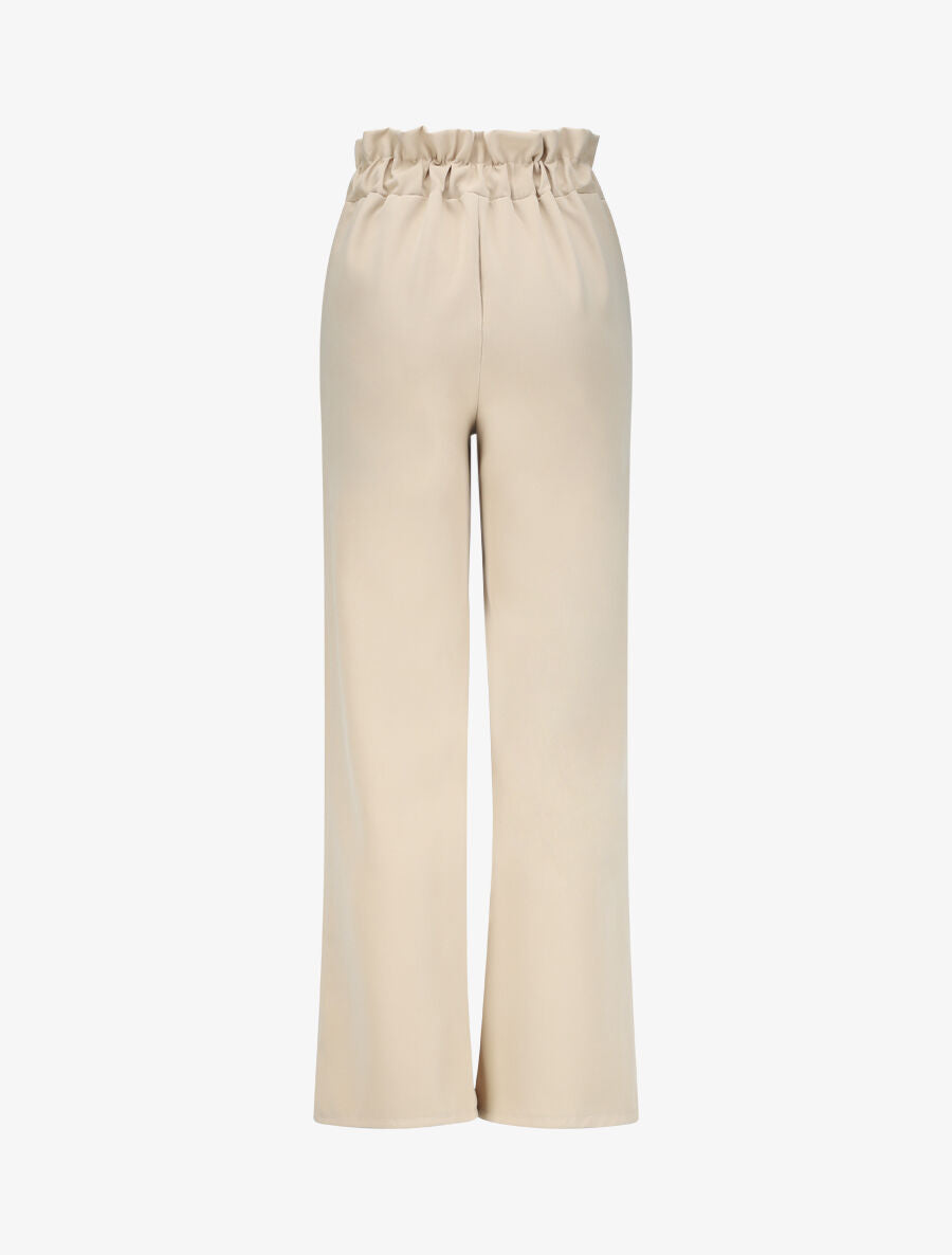 Pantalon droit à boutons et taille stylisés - Beige - 2