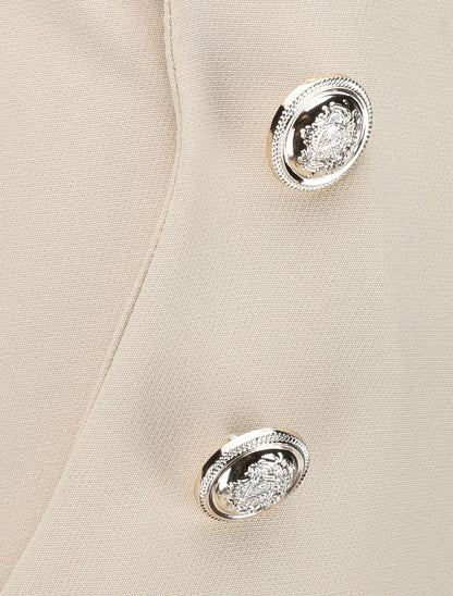Pantalon droit à boutons et taille stylisés - Beige - 3