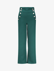 Pantalon droit à boutons et taille stylisés - Vert sapin - 1