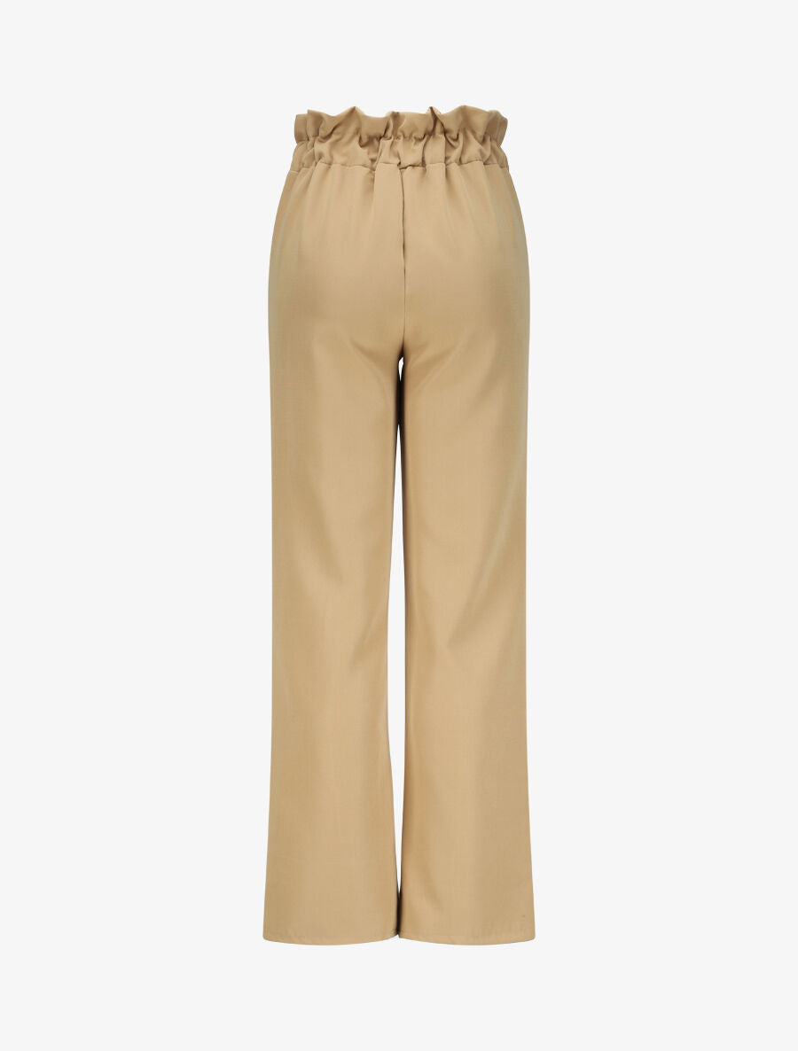 Pantalon droit à boutons et taille stylisés - Camel - 2