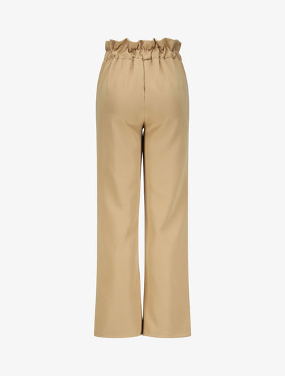 Pantalon droit à boutons et taille stylisés - Camel - 2