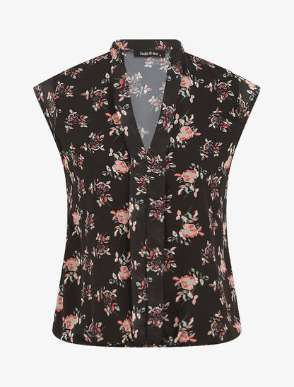 Top sans manches imprimé rosier - Noir - 1