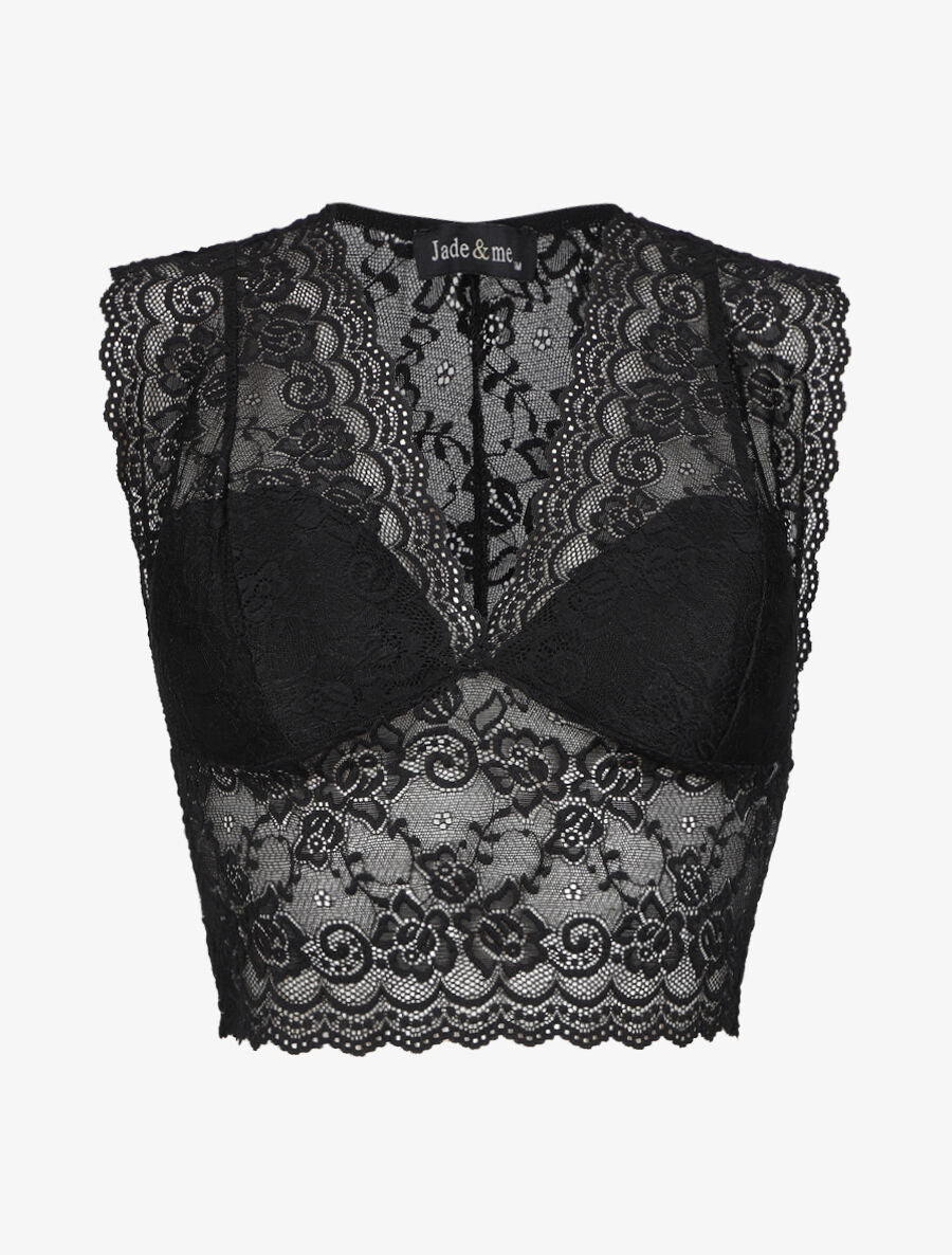 Crop top en dentelle ajouré - Noir - 1