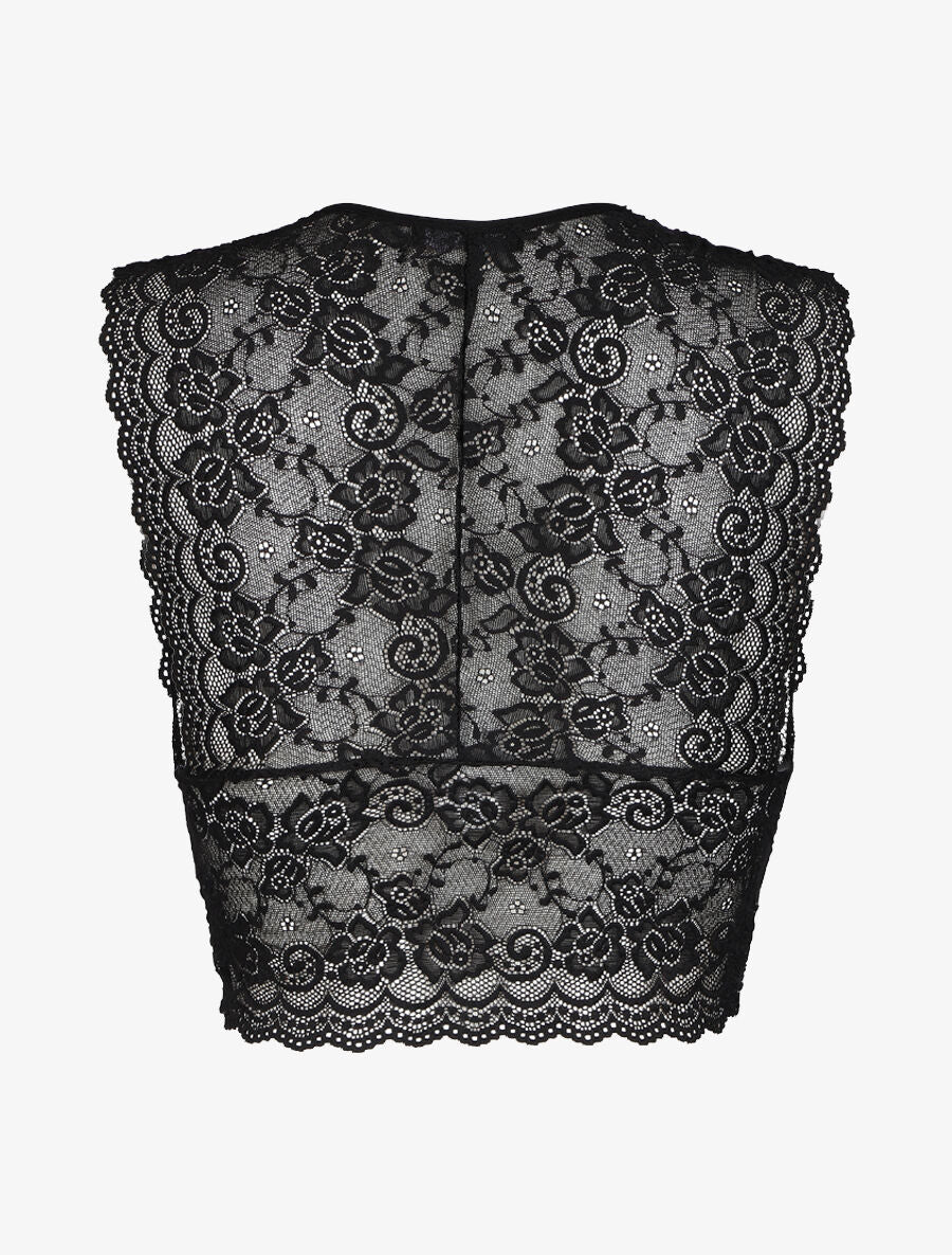 Crop top en dentelle ajouré - Noir - 2