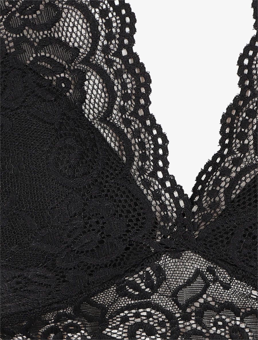 Crop top en dentelle ajouré - Noir - 3