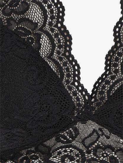 Crop top en dentelle ajouré - Noir - 3