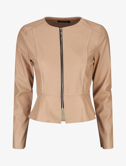 Veste zippée en simili - Beige - 4