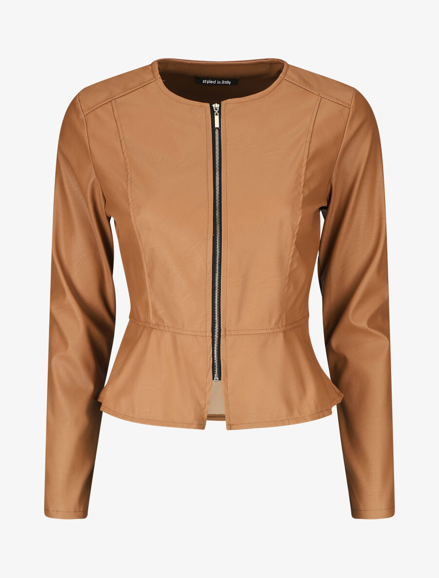 Veste zippée en simili - Camel - 6