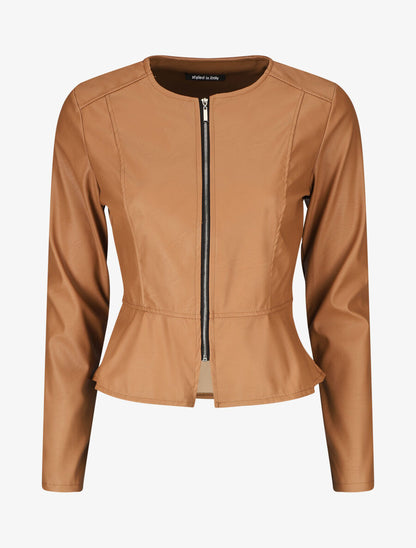 Veste zippée en simili - Camel - 6