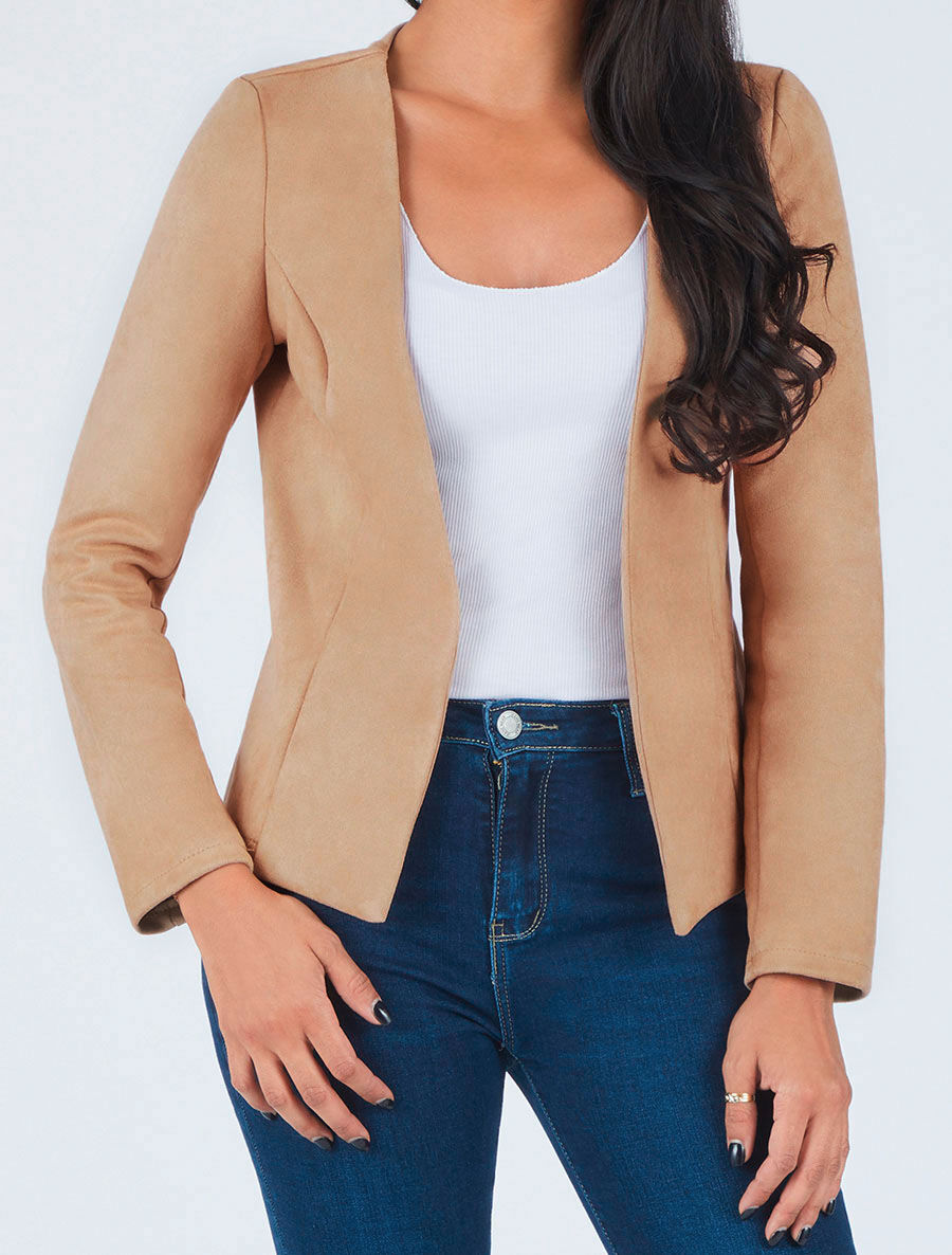 Veste ouverte effet daim - Camel - 4