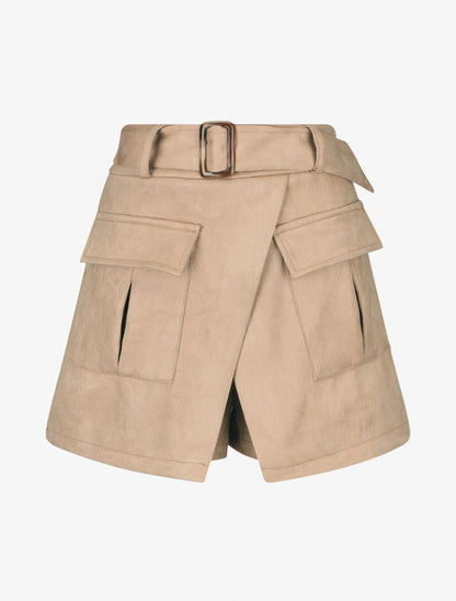 Jupe short en suédine - Camel - 5