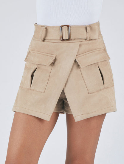 Jupe short en suédine - Camel - 4