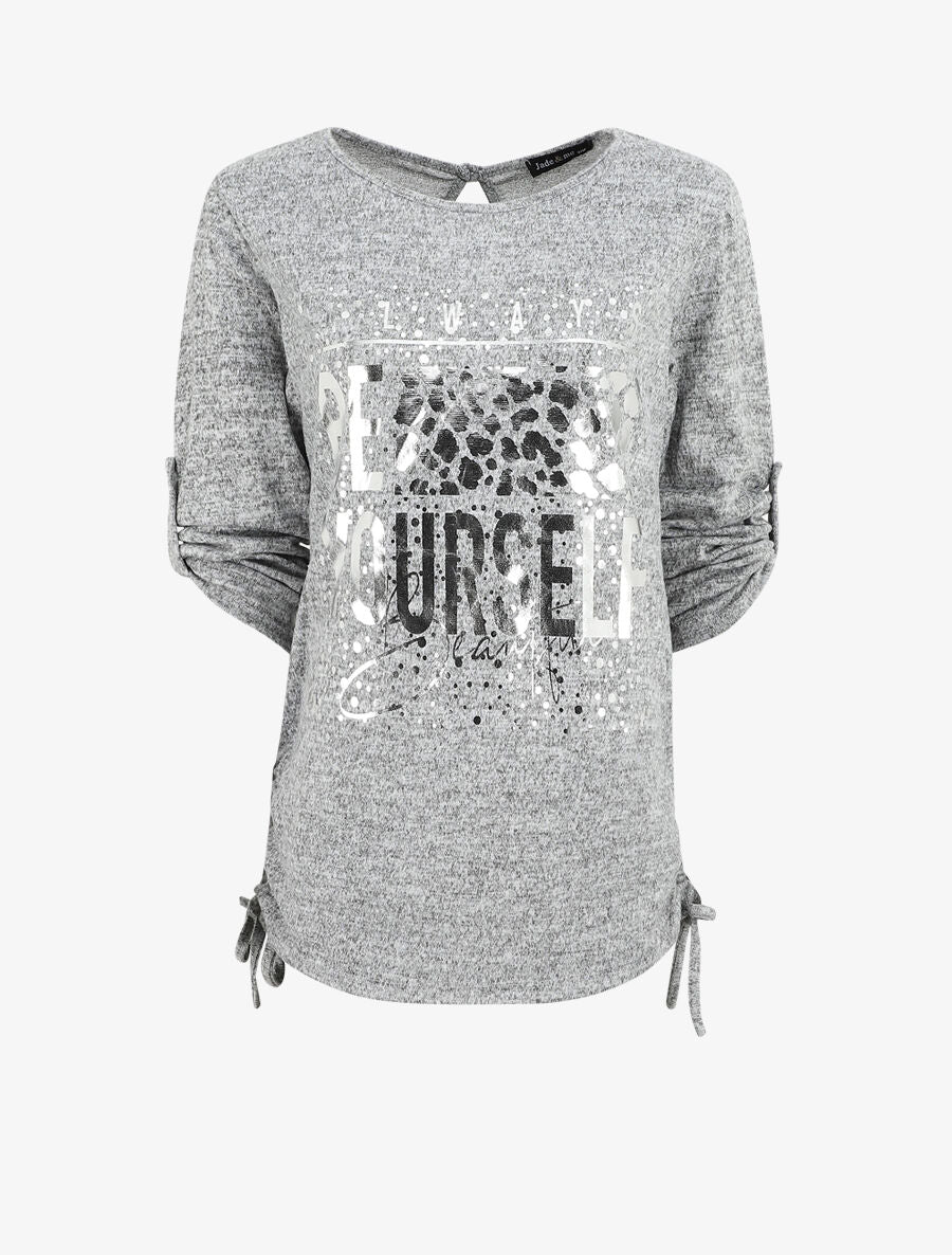 Pull ample à flocage Always be yourself - Gris - 4
