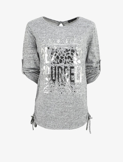 Pull ample à flocage Always be yourself - Gris - 4