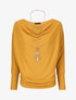 Pull uni à col bénitier et sautoir - Moutarde - 5