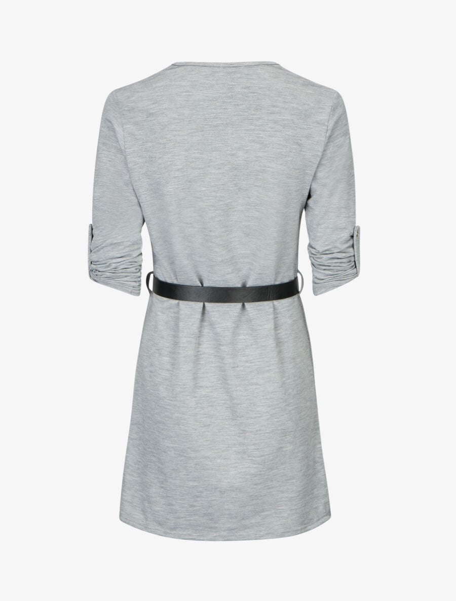 Robe droite avec ceinture stylisée - Gris - 2