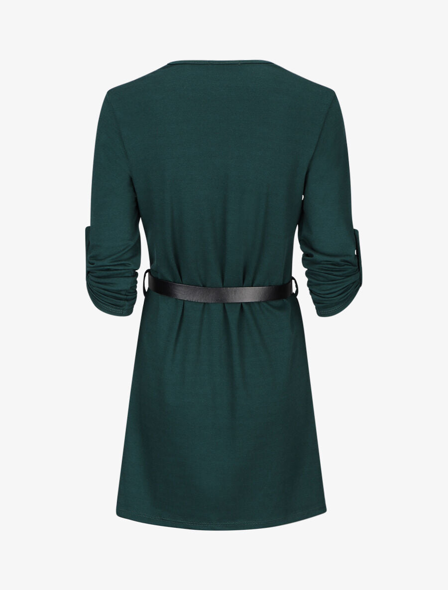 Robe droite avec ceinture stylisée - Vert sapin - 2