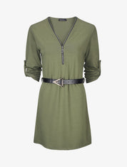 Robe droite avec ceinture stylisée - Kaki - 5