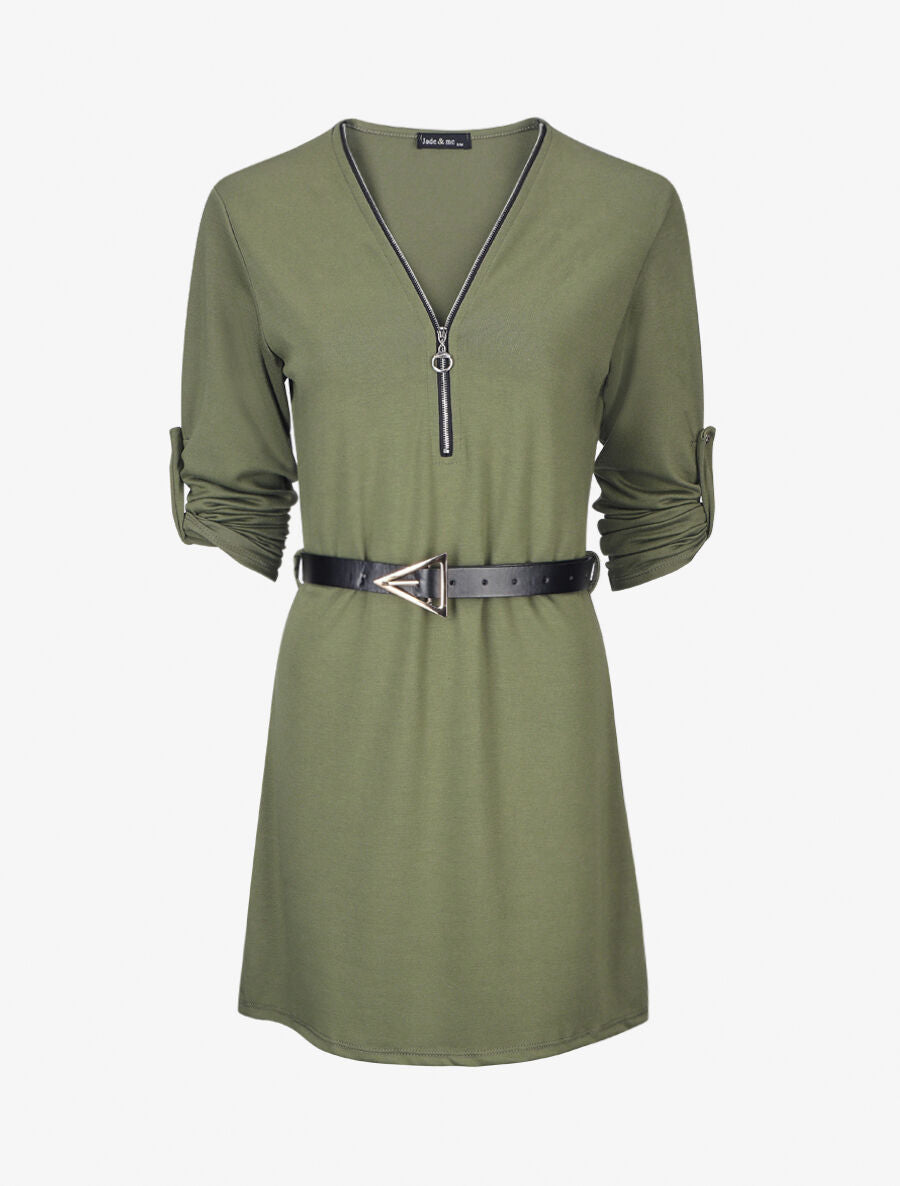 Robe droite avec ceinture stylisée - Kaki - 5