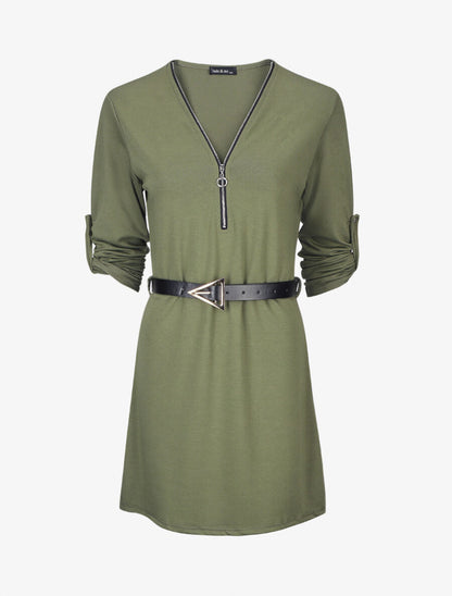 Robe droite avec ceinture stylisée - Kaki - 5