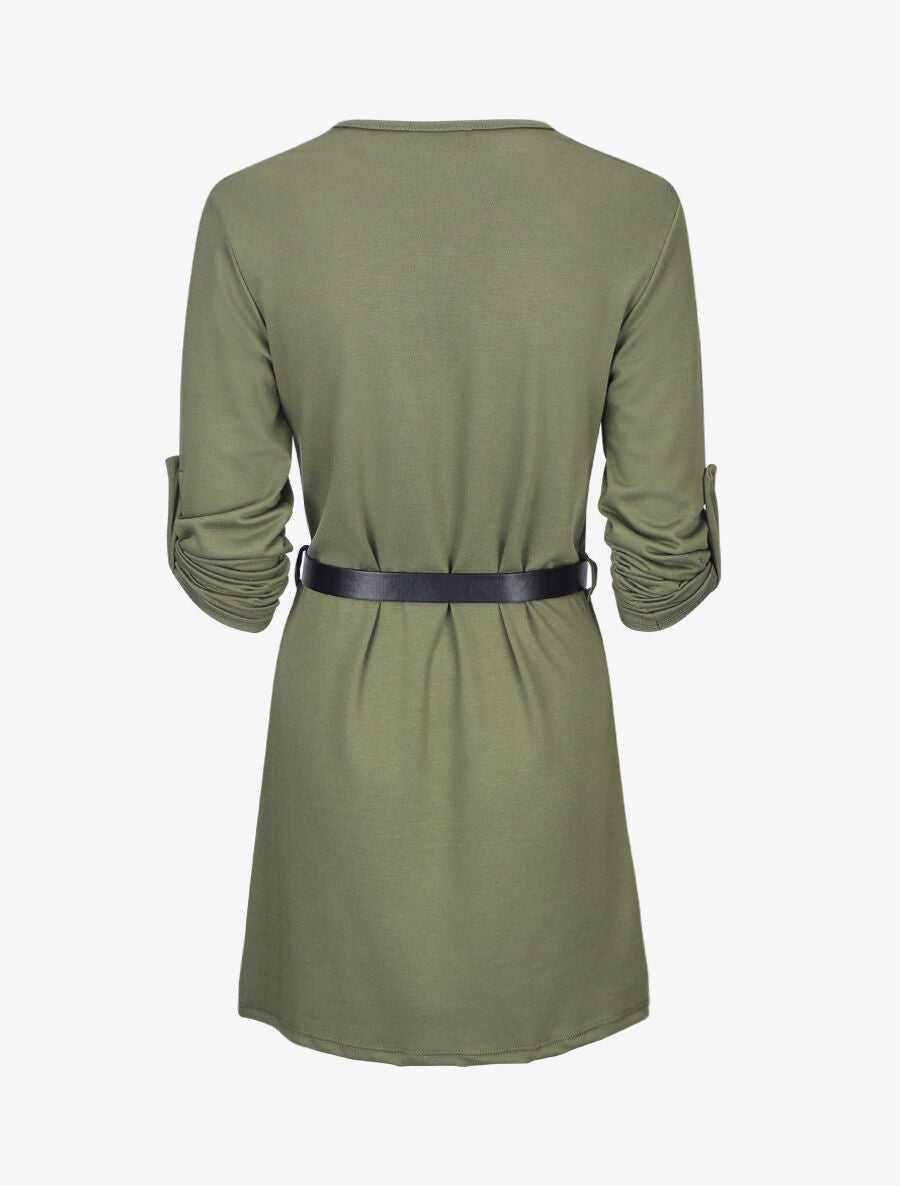 Robe droite avec ceinture stylisée - Kaki - 2