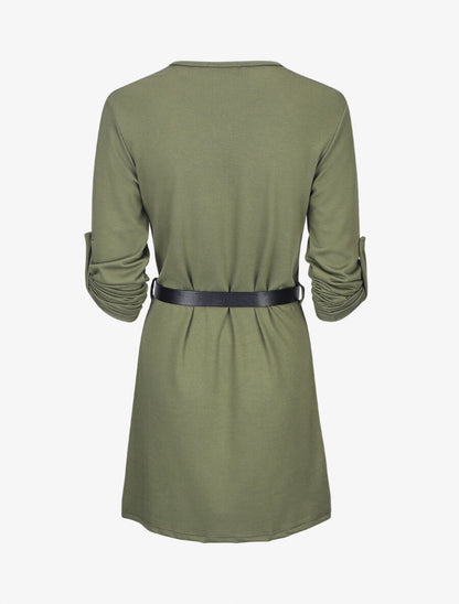 Robe droite avec ceinture stylisée - Kaki - 2