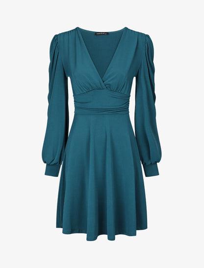 Robe patineuse à col cache-coeur - Bleu canard - 2