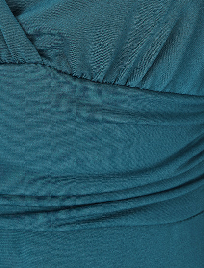 Robe patineuse à col cache-coeur - Bleu canard - 4