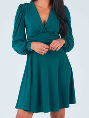 Robe patineuse à col cache-coeur - Bleu canard - 1