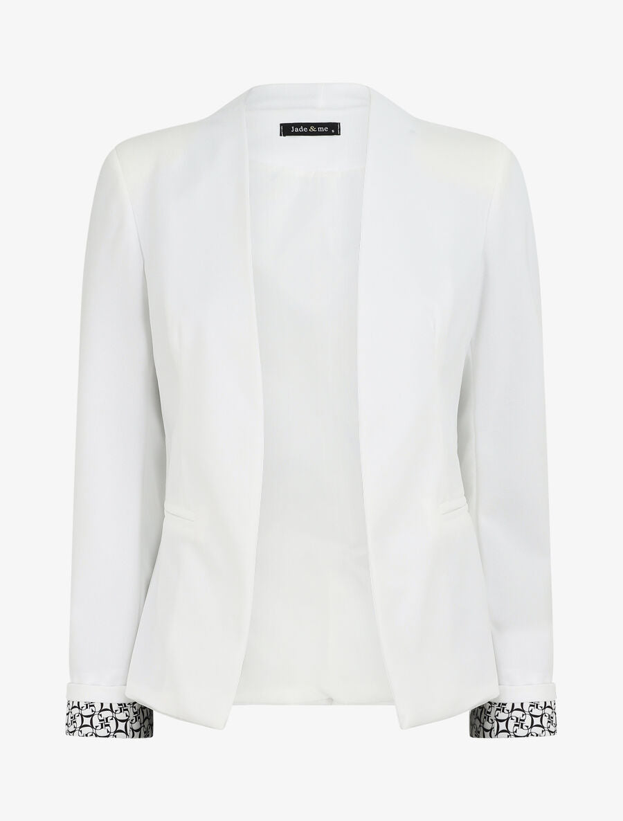 Blazer uni à revers imprimé graphique - Blanc - 5
