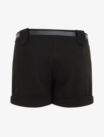 Short uni droit en laine mélangée - Noir - 2
