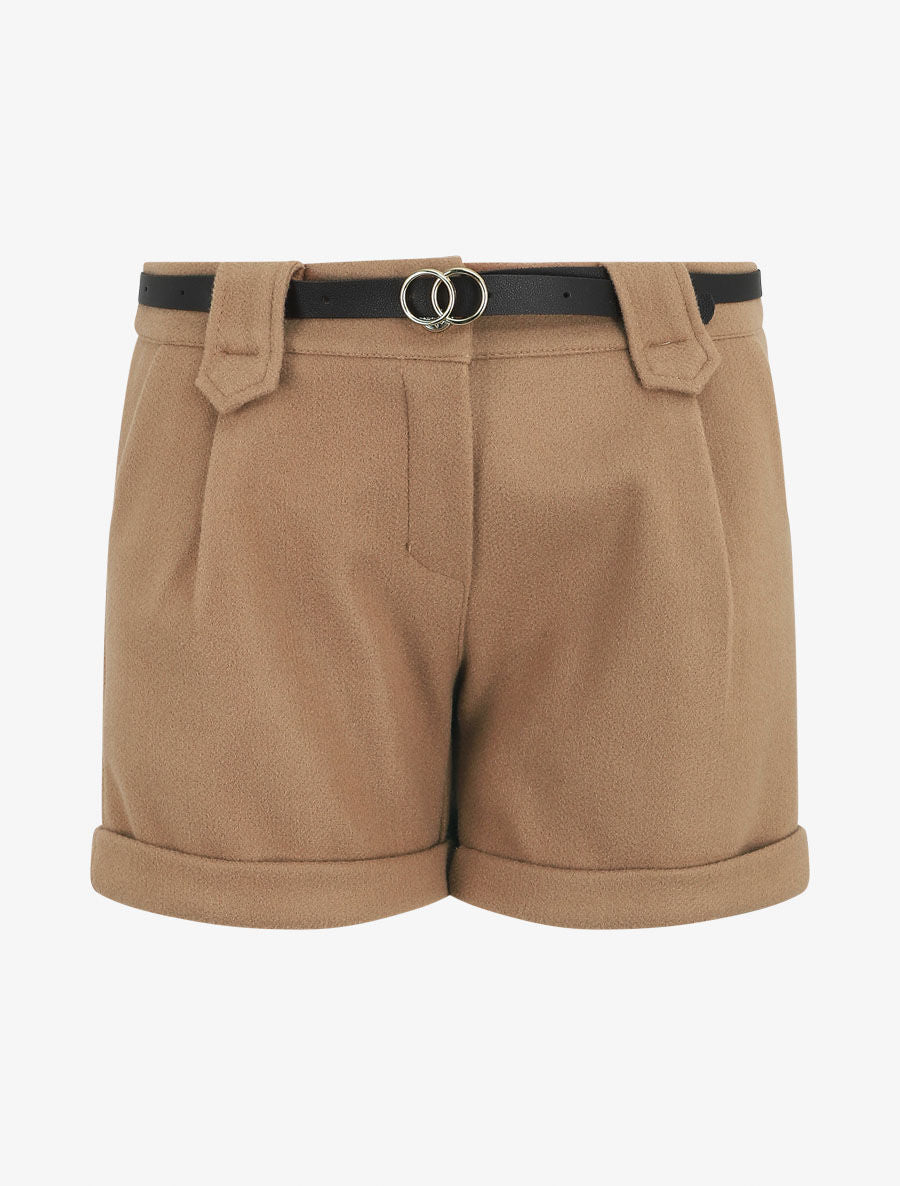 Short uni droit en laine mélangée - Beige - 1