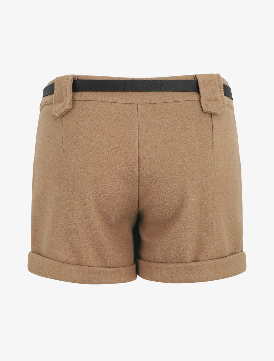 Short uni droit en laine mélangée - Beige - 2