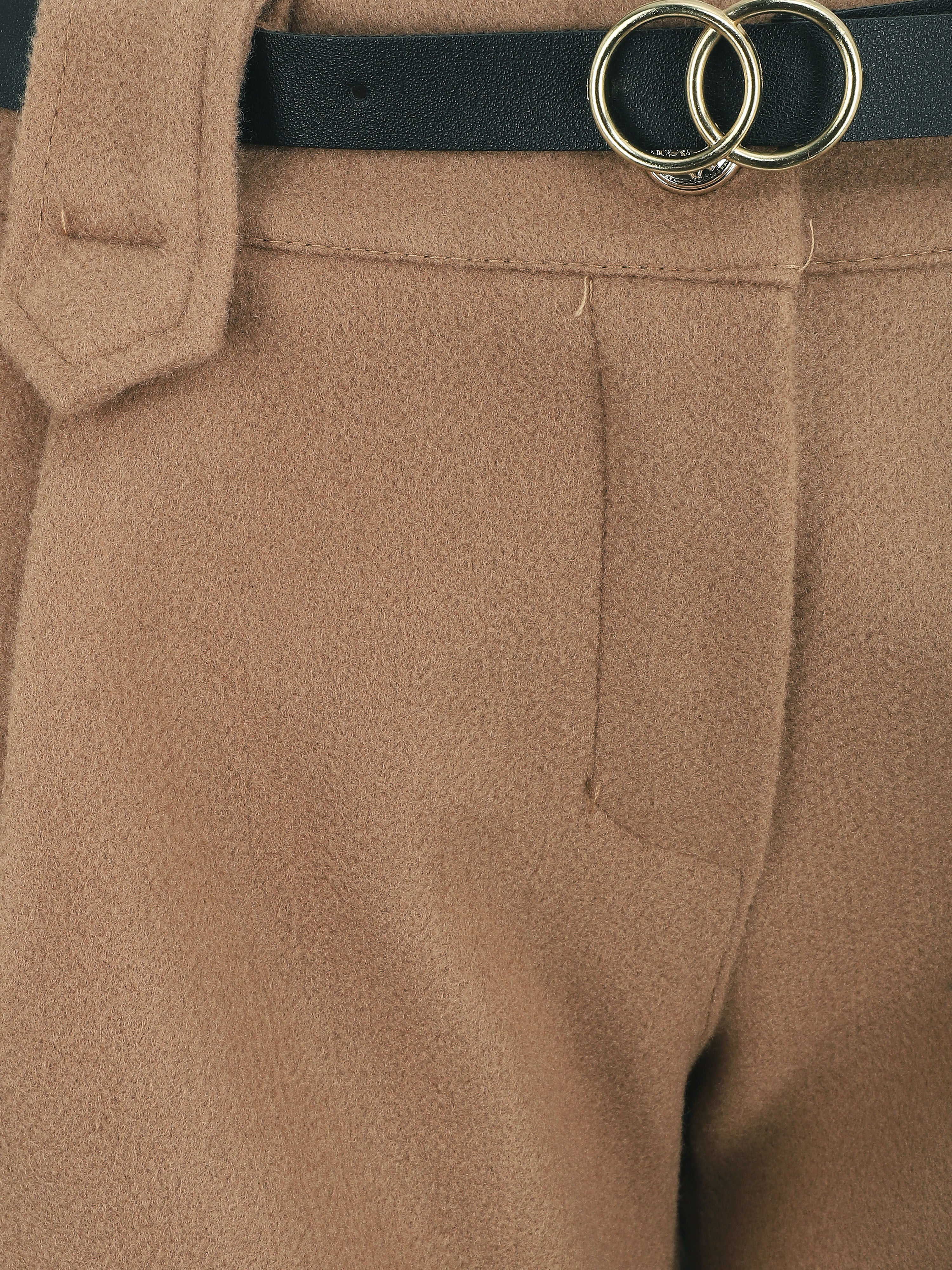 Short uni droit en laine mélangée - Beige - 3