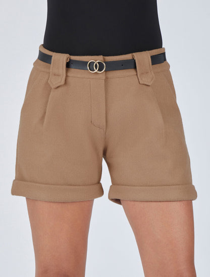 Short uni droit en laine mélangée - Beige - 4