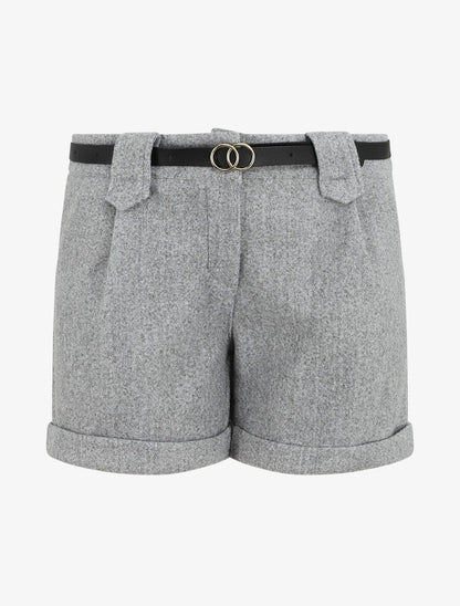 Short uni droit en laine mélangée - Gris - 1