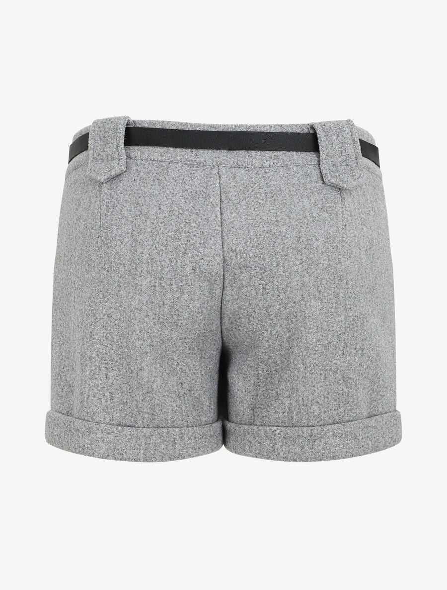 Short uni droit en laine mélangée - Gris - 2